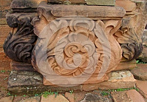 Ancient temple column barelief