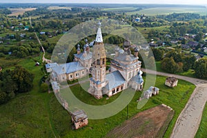 Ancient temple complex in the Parskoe aerial photography. Ivanovo region