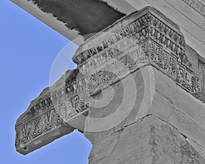 Ancient temple detail in black and white