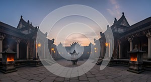 Ancient temple at dusk