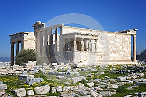 Ancient temple Erechteion in Acropolis, Athens, Greece