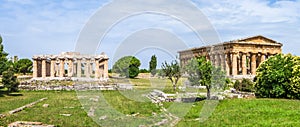 Ancient temple at famous Paestum Archaeological, Campania, Italy