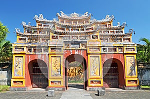 Ancient temple gates in Imperial City, The Purple Forbidden City, Hue, Vietnam