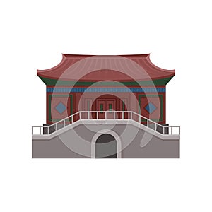 Ancient temple in Hong Kong. Traditional Chinese building. Asian architecture theme. Flat vector for travel poster or