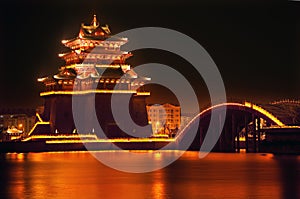 Ancient Temple Night Jinming Lake Kaifeng China