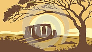 Ancient Temple Ruins at Sunset Vector Illustration, vector design Generative AI