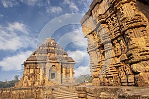 Ancient temple of the Sun God in Konark, Odisha, India  built in 13th century. world heritage conservation site.