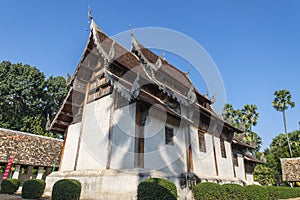 Ancient temple Wat Ton Kwaen or Wat Intharawat at Chiang Mai, Thailand the Lanna traditional arts complete are worshiped according