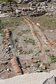 Ancient terra cotta pipe sections