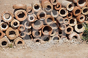 Ancient terra cotta pipe sections