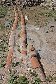 Ancient terra cotta pipe sections