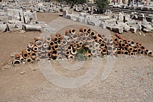 Ancient terra cotta pipe sections