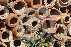 Ancient terra cotta pipe sections