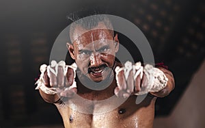 Ancient Thai boxers are practicing with intention.