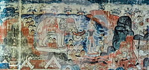 Ancient Thai Lanna style mural painting  of the life of Buddha