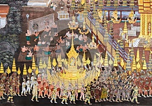 Native Thai Mural fresco of Ramakien epic photo