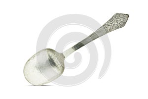 Ancient Thai silver ladle on white background with clipping path