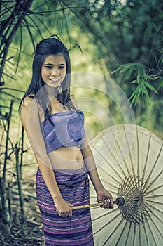 Ancient Thai Woman In Traditional Costume Of Thailand