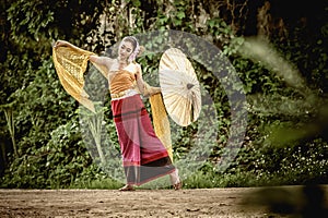 Ancient Thai Woman In Traditional Costume Of Thailand