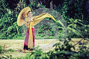 Ancient Thai Woman In Traditional Costume Of Thailand