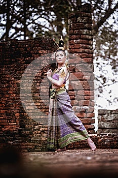 Ancient Thai Woman In Traditional Costume Of Thailand