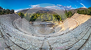 The ancient theater of Epidaurus or `Epidavros`, Argolida prefecture, Greece.