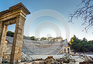 The ancient theater of Epidaurus or `Epidavros`, Argolida prefecture, Greece. photo