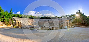 The ancient theater of Epidaurus or `Epidavros`, Argolida prefecture, Peloponnese.