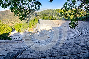 The ancient theater of Epidaurus or `Epidavros`, Argolida prefecture, Peloponnese. photo