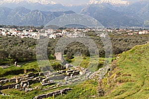 Ancient theater and the modern city of Sparta photo