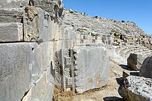 Ancient theater of Perge. Fragments of columns. Amphitheater. Ancient city. Side. Turkey. Antalya