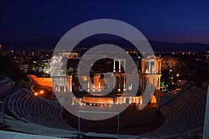 Ancient Theater of Philippopolis at night , Plovdiv , Bulgaria photo
