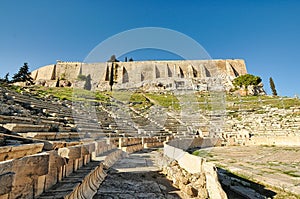 Ancient theater in a summer day in Acropolis Greece, Athnes