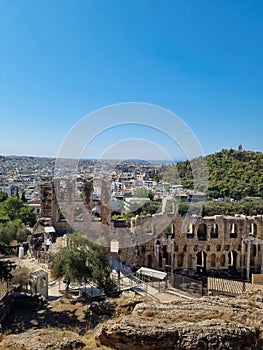 Ancient theater in a summer day in Acropolis Greece, Athnes