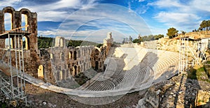 Ancient theater in summer day in Acropolis Greece, Athnes