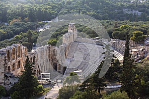 Ancient theatre of Herodes Atticus is a small building of ancient Greece used for public performances of music and poetry, below