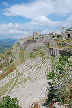 Ancient theatre in pergamon ruins