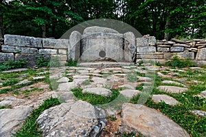 Ancient tiled dolmen in the valley of the river Jean. Monument of archeology megalithic structure