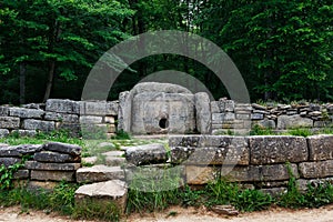 Ancient tiled dolmen in the valley of the river Jean. Monument of archeology megalithic structure