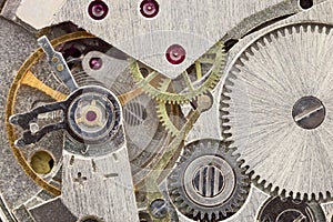 Ancient tiny clockwork close up background