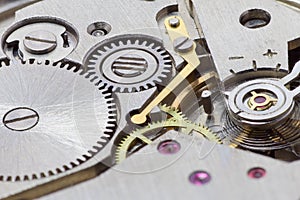 Ancient tiny metal clockwork close up