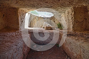 Interior of Ancient tomb of Makronissos in Ayia Napa, Cyprus photo