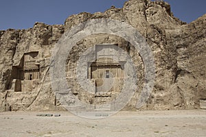 Ancient tombs of Achaemenid kings at Naqsh-e Rustam in the north of the administrative center of Shiraz, Iran