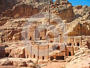 Ancient tombs in the rocks and caves of Nabataean, Petra, Jordan