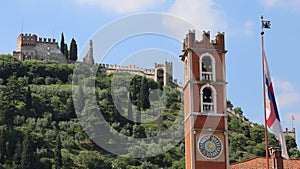 Ancient tower and the castle in Marostica Town in Italy