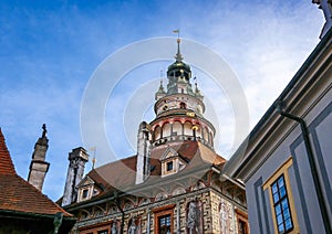 Ancient tower in  Cesky Krumlov