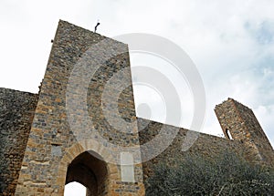 Ancient Tower of City Walls in Monteriggioni Town near Siena in ITALY