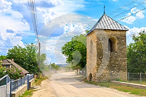 Ancient tower in the village of Vadul-Rashkov Moldova. Background with selective focus