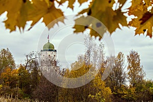 Ancient tower of the Vyborg Castle at in Leningrad Oblast, Russia.