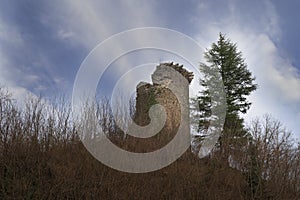 Ancient tower, watchtower, Verrucola, Lunigiana in north Tuscany, Italy. Ruin now.